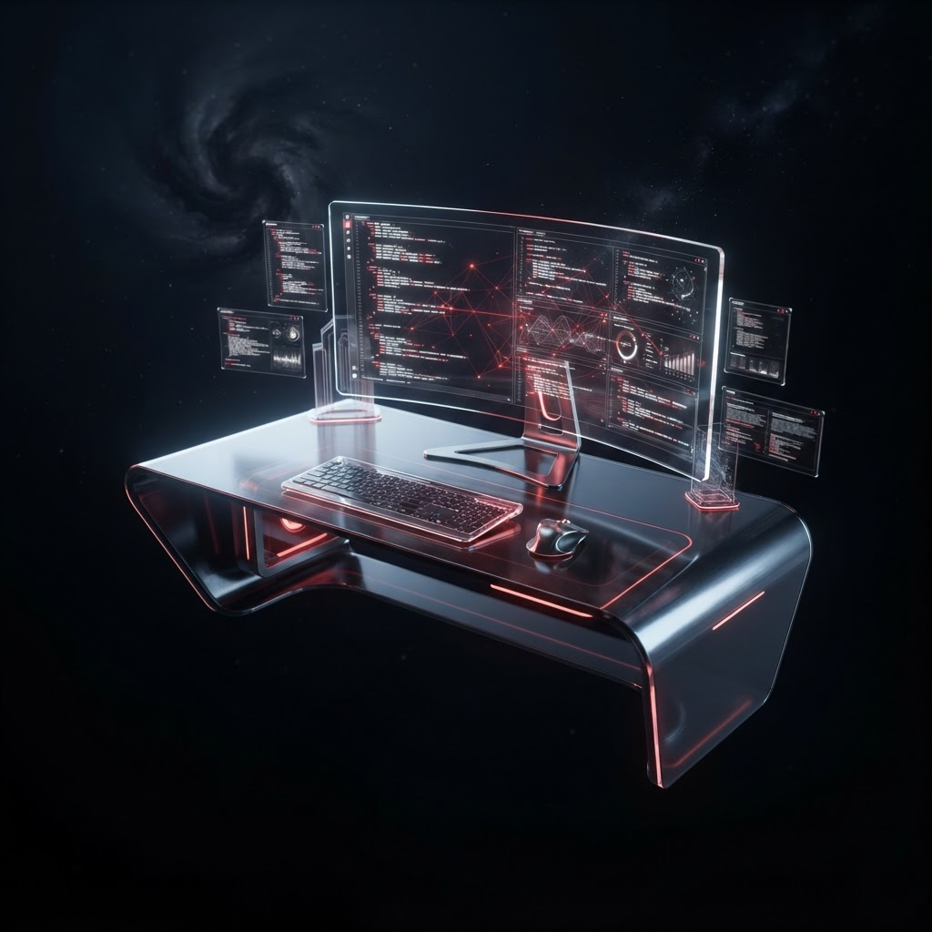Abstract render of a modern developer workstation